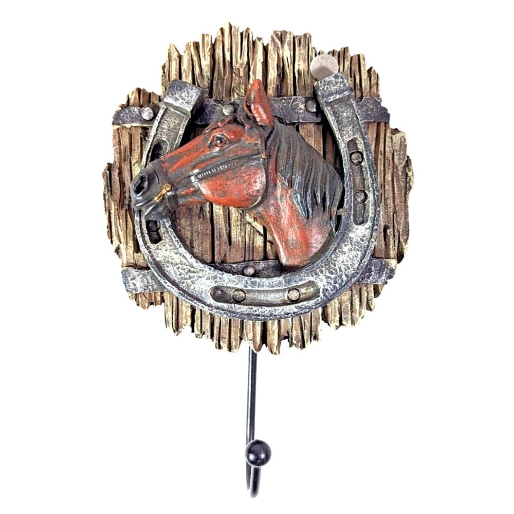 Rivers Edge Horse Horseshoe Wall Hook Stoneware Barnwood Style 6 x 4-in Gift NEW